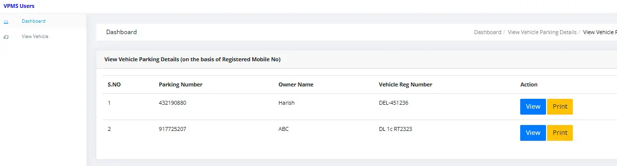 vehicle parking management system